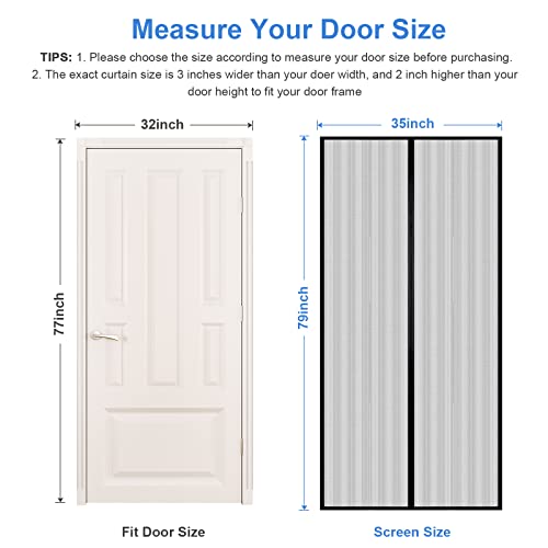 Magnetic Screen Door - Fit Door Size 32 x 77 Inch, Screen Size 35" x 79", Upgraded Door Screen Magnetic Closure with 36 Powerful Magnets, Fiberglass Mesh Curtain Doors Pets Kids Walk Through Freely