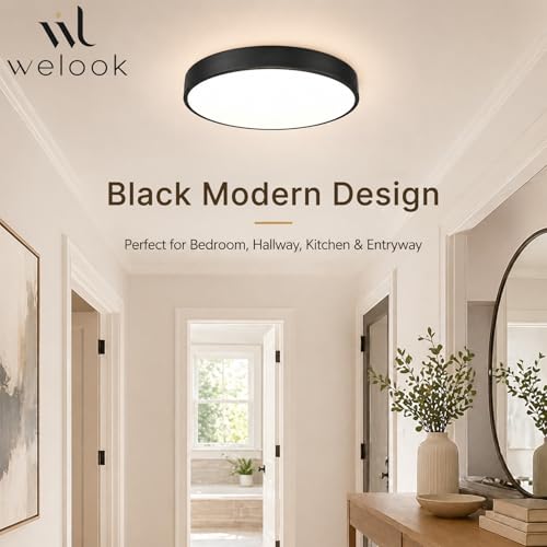 Black LED Ceiling Light Flush Mount 20 Inch, 48W 5CCT Dimmable Ceiling Light Fixture for Kitchen Lighting Fixtures Ceiling, Bedroom & Living Room by Generic - Used condition - Image 2