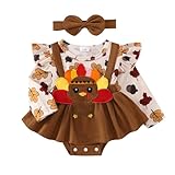 YINGISFITM Thanksgiving Baby Girl Outfit Turkey Romper Dress Long Sleeve Ruffle Onesie Fall Baby Thanksgiving Day Clothes (Brown Thanksgiving dress, 0-3 Months)