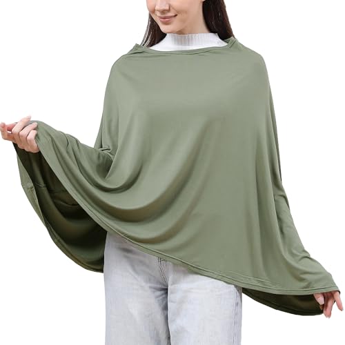 Nursing Cover for Breastfeeding, Cotton Blend Soft & Breathable Breastfeeding Cover up, 360°Full Coverage Nursing Poncho, Baby Car Seat Cover for Nursing (Army Green)