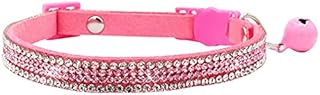 Rhinestones Cat Collars,Kitten Necklace for Kitty Puppy Dog Breakaway with Bells Bling Pet Safety Collars Soft Velvet Collar Adjustable Length Kitty Collar (Pink)