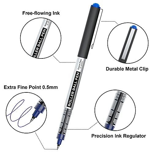 Shuttle Art Rollerball Pens, 10 Pack Blue Liquid Ink Pens, 0.5Mm Extra Fine Point, Quick Drying For Writing Journaling Taking Notes School Office #TOP2