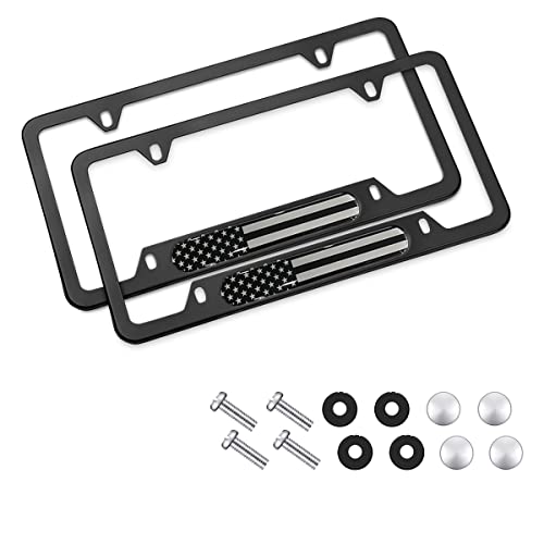 Car License Plate Frame, 2Pcs American Flag Patrioric Stainless Steel License Plate Holder/Cover With Screws Set Universal For Car, Suv, Vehicle, Auto Accessories For Men Women (Black) #TOP12