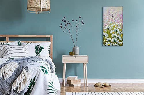 Horloge sur toile silencieuse à mains blanches déco salon fleurs colorées