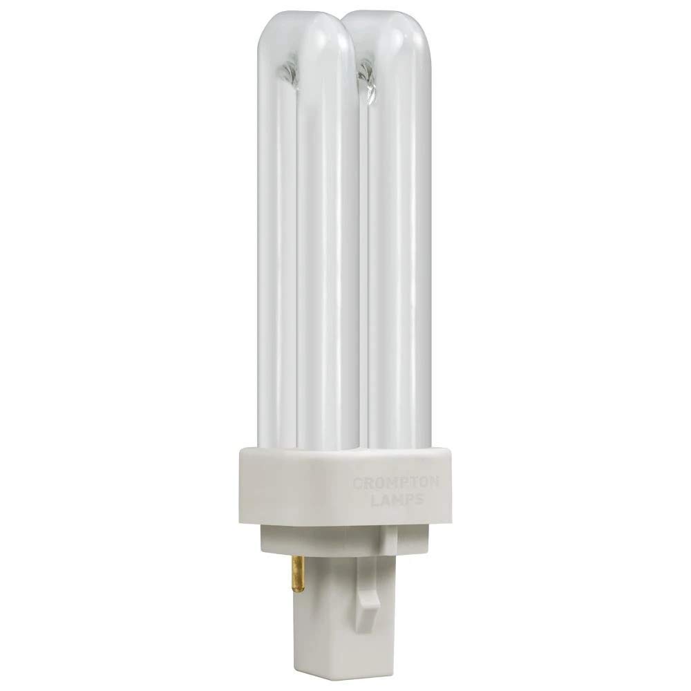 Crompton Lamps CFL PLC 10W G24d-1 Double Turn D-Type 3500K White Frosted 600lm 2-Pin Energy Saving Push Fit Compact Fluorescent TC-D Compact-D CLD Opal Light Bulb