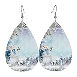 Bonitos aretes de muñeco de nieve para mujer, de cuero, ligeros, con forma de lágrima, joyería para mujer