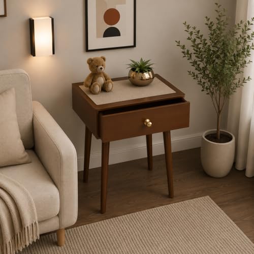 Bedroom Night Stand Table for Small Spaces Magazine Stand with Storage Engineered Wood with Drawer Storage, Easy Assembl...