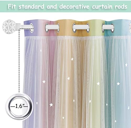NICETOWN Rainbow Kids Curtains with Sheer - Sheer Curtain Panel Mix Cut Out Star Drapery with Eyelet Privacy Protected for Living Room, 1 Pair, 52 inch Wide by 84 inch Drop