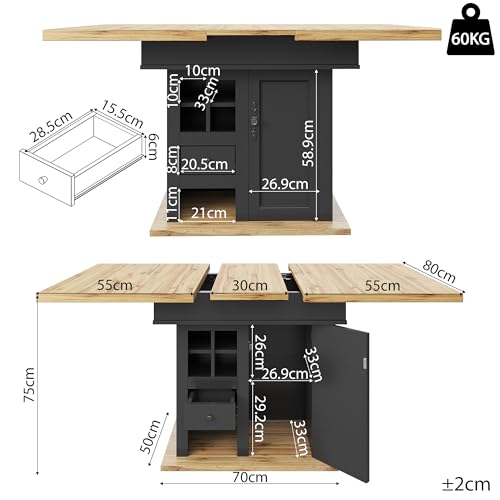 Table à manger extensible 110-140 cm pliable en métal et MDF - 3