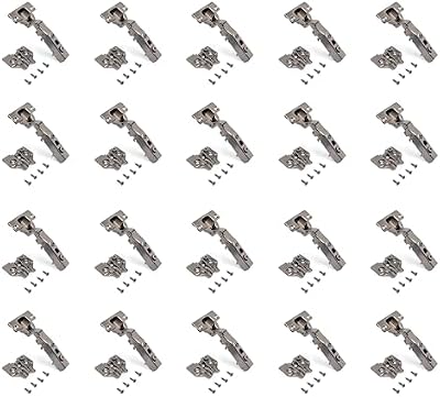 Emuca - Kit de bisagra recta X91 con cierre suave y suplemento, suplemento para atornillar, Apertura 105º, Titanio, Acero, 20 ud.