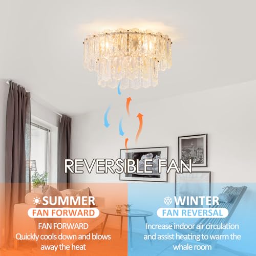 Image of Crystal Caged Ceiling Fan with Light Flush Mount, 20inch Crystals Ceiling Fan with Light and Remote,Gold Crystal Fandelier Ceilings Fans with Lights for Bedroom,Nursery, Foyer