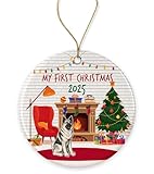 Yanashop88 Norwegian Elkhound Christmas Ornament | Norwegian Elkhound's First Christmas | Dog Ornament | My First Christmas Dog | Pet Christmas Ornament | Christmas for Dogs Both Sides, White