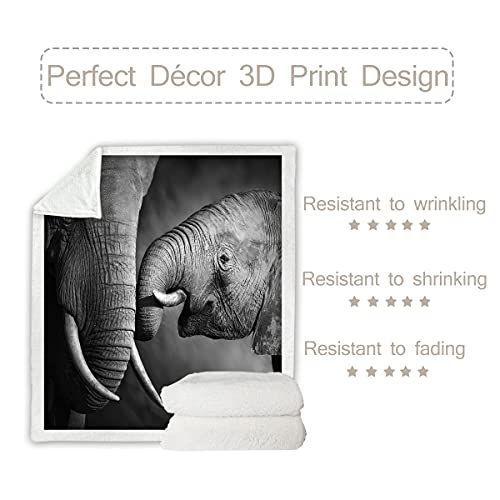 Sleepwish African Elephant Reversible Fleece Blanket Black And White Wild African Animal Printed Design Plush Sherpa Throw Blanket For Kids Teens Boys Throw(50"X60") #TOP3