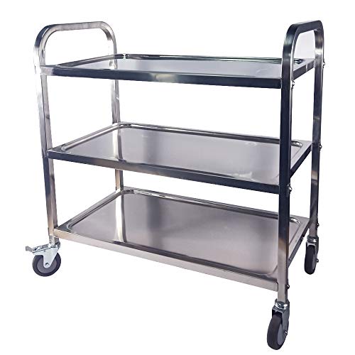 TAIMIKO Chariot de Service INOX 3 Etagères de Rangement 95 * 50 * 95cm avec roulettes 4 Tailles au Choix