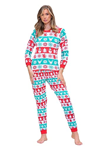 Ex M & S - Set di pigiama natalizio da donna, in cotone, a maniche lunghe, colore: verde, Verde, 12