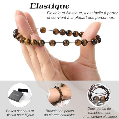 Landorilo Bracelet Femme Pierre Naturelle, 8mm, Oeil de Tigre Jaune – vue 6