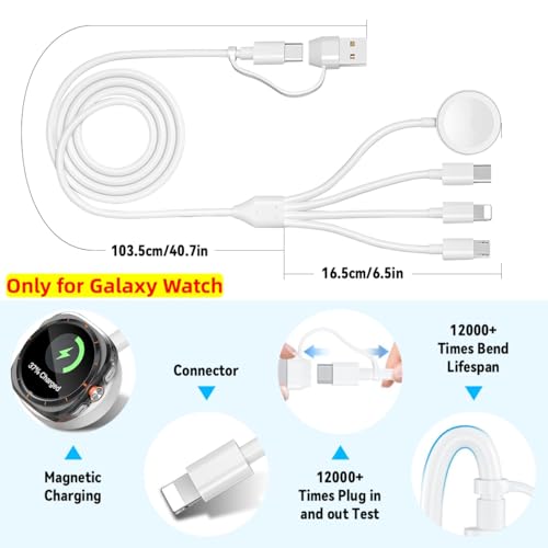 Image of Verilux 4 in 2 Multi Type C Cable Fast Charging, 3.9FT /1.2M Watch Charger Cable Only for Galaxy Watch, USB /C to C, Micro-USB, Lighting, Type-C for iPhone 17 /16 /15 /14, Galaxy S26 /S25 /S24