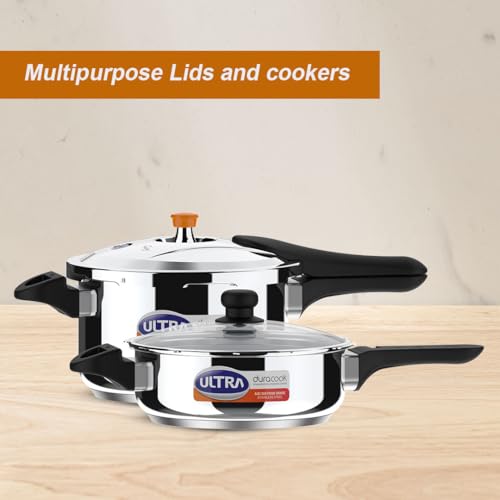 Image of Ultra Duracook Junior Celebrations pack of 3.5L & 5.5L Pressurecooker,Gifting,SS304 FoodGrade,Interchangeable Lids,Frothcollector,Induction,3LayerCompositeBase,solid Bakelite handles,ISI,10Y Warranty