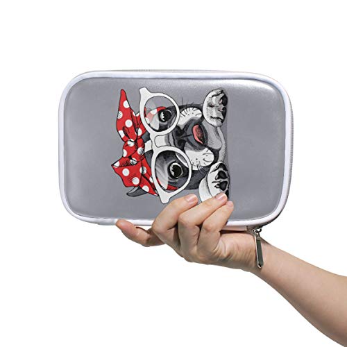 Preisvergleich Produktbild Französische Bulldogge mit Brille, Federmäppchen, Stifttasche, Schreibwarenbox, Handtasche, Reise-Make-up, Kosmetiktasche, Reisepasshülle, Aufbewahrung für Frauen