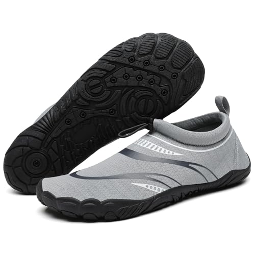 Mishansha Escarpines Hombre Zapatos de Agua Mujer Secado Rápido Zapatillas Agua Ligeras Escarpines Agua Barefoot Zapatillas Minimalista Respirable Calzado para Playa Vela Surf Nadar Gris Plata,Gr.41