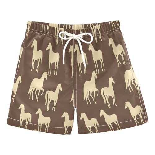 Boys Trunks, Toddler Swim Trunk 2t, Silhouettes Horses Brown