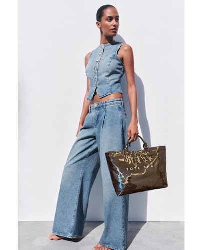 Image of Large Tote Bags for Women PVC Clear Totes Bag Plastic Carry All Bag Kraft Paper Shoulder Handbag Hobo for Work Travel