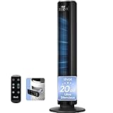 Levoit Ventilateur Colonne Silencieux 20 dB, Moteur DC, Refroidissement Puissant 7.9 m/s, 4 Modes 12 Vitesses, Mode Sommeil Avancé, Oscillation 90°, Télécommande, Minuterie 12 h, Noir, 92 cm