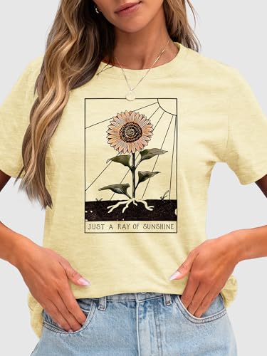 Image of Anbech Womens Dandelion Graphic T-Shirts Teen Girls Cute Sunflower Print Casual Tee Tops
