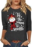 Woffccrd Womens Christmas 3/4 Sleeve Crew Neck T-Shirts Merry and Bright Leopard Christmas Tree Graphic Tee Tops (L,Dark Grey 5)