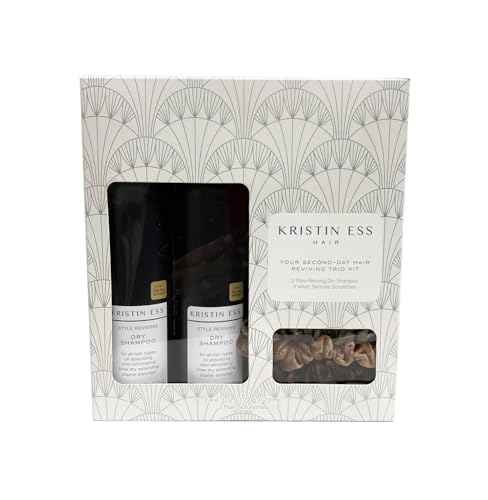 Kristin Ess HAIR Style Reviving Dry Shampoo - Cruelty Free, Veggan, Color + Keratin Safe, Free of Sulfates, Parabens, Phthalates (Include 2 x dry shampoo 4.3 ox + 3 x velvet skinnies scrunchies)