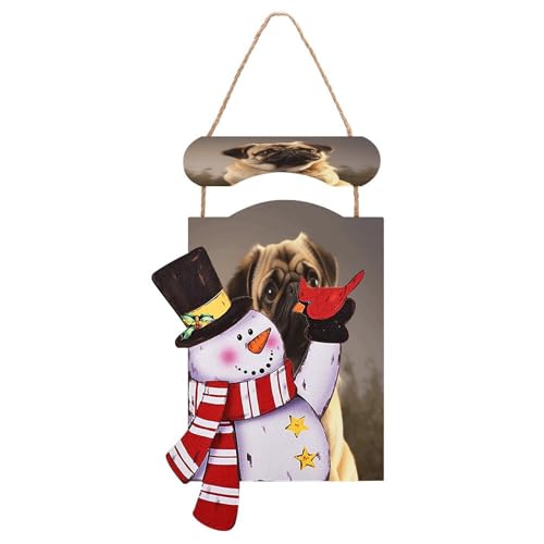 Bonhomme de neige de Noël à suspendre avec motif carlin mignon en bois YHEGBFD