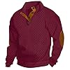 QOSOQ Men's Casual Sweatshirt Pullover Sweater Casual Long Sleeve Stand Collar Quarter Button Sweaters (US, Alpha, Large, Regular, Regular, Wine Red)