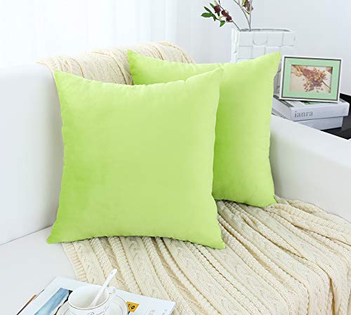 Jeneoo Comfy Soft Thick Velvet Throw Pillow Cases For Sofa Couch, Decorative Solid Square Cushion Covers For Bedroom Car (Lime Green, 18 X 18 Inches, 2 Pieces) #TOP1