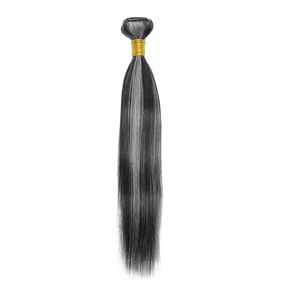 P1Bgrey Bundle Salt And Pepper Straight Human Hair Bundles Two Tone Black And Foxy Silver 1 Bundle 18 Inch #1Bgrey Highlight Gray Straight Bundles