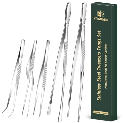 KTFNOMES 5-Piece Kitchen Tweezer Set, Stainless Steel