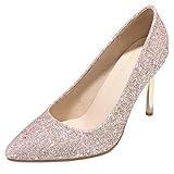  Etebella Damen Pailletten Hochzeit High Heels Pumps mit Spitze und Pfennigabsatz Sexy Glänzend Brautkleid Schuhe(Gold,38)