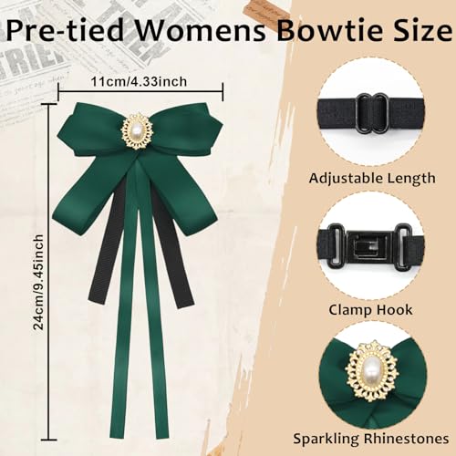 Image of LJBFNN Womens Bow Tie, Clip on Bow Ties Pre Tied Bowtie for Women Girls Ribbon Rhinestone Bow Tie for Shirt Uniform Wedding