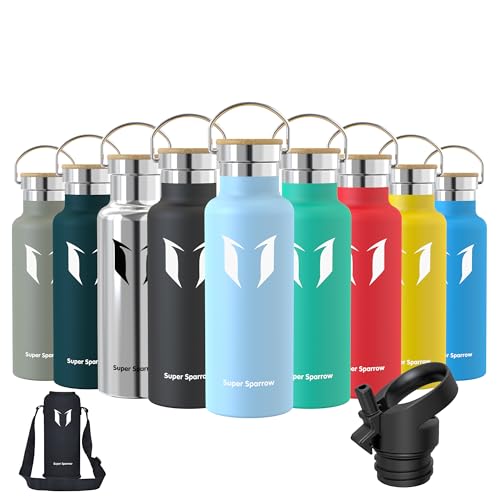 Super Sparrow Borraccia Termica Bambini - 500ml - Bottiglia Termica Senza Perdite - Senza BPA Borracce Bambini - Per Scuola, Sport, Campeggio, Palestra, Ciclismo - Con 2 Tappi