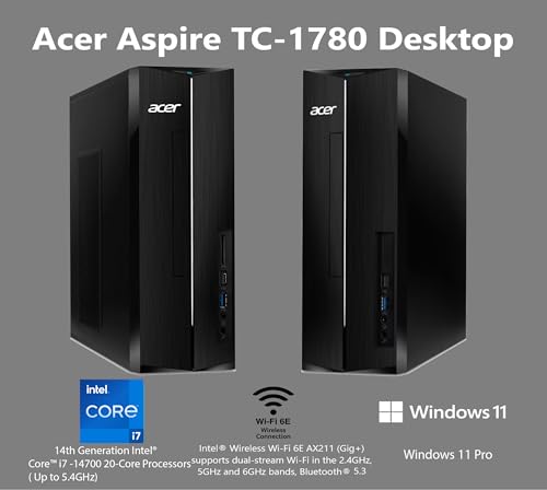 Image of 2025 Acer SFF Desktop computer Intel Core i7-14700K (Beats i9-12900K), 16GB RAM, 512GB PCIe SSD, Intel UHD Graphics 730, Wi-Fi, 2-Monitor Support 4K, Keyboard & Mouse, Bluetooth, RJ45, Windows 11 home