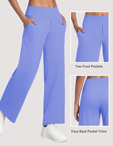 Image of BUBBLELIME Women High Waist Wide Legs Yoga Pants Loose Sweatpants Pockets | 29 inch /31 inch /33 inch /35 inch /37 inchInseam,2 Styles / Dress /Basic,Lounge,Comfy,Stretch Casual Work