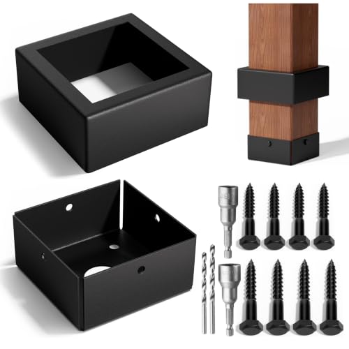 Bitals 3.5"x3.5" Deck Post Base Bracket Set, 201 Stainless Steel Post Anchor Bracket Black 4Pack