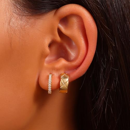 3Pairs Small Huggie Hoop Earrings Set for Women,18k Gold Plated Cartilage Earrings for Multiple Piercing, Thick Open Twisted Huggie Hoop Earrings, Hypoallergenic Lightweight Hoop Earrings Set Jewelry for Gifts.4