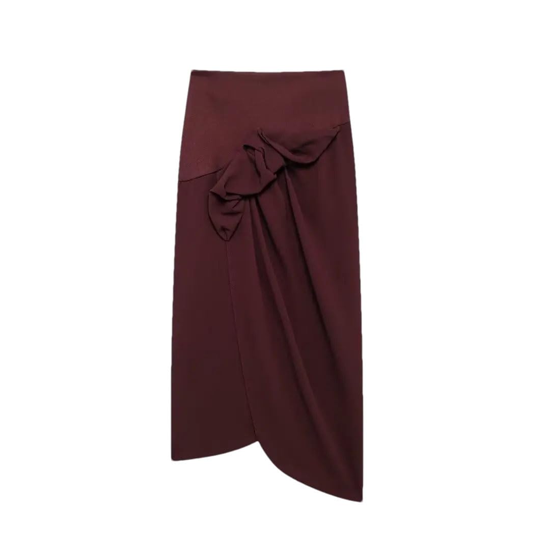 Women Solid Asymmetrical Pleated Irregular Office Party Midi Skirts