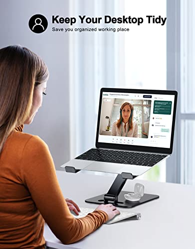 Riwuct Foldable Laptop Stand, Height Adjustable Ergonomic Computer Stand For Desk, Ventilated Aluminum Portable Laptop Riser Holder Mount Compatible With Macbook Pro Air, All Notebooks 10-16" (Black) #TOP6