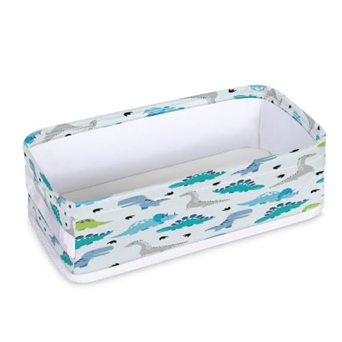 Tablerazzi Toilet Tank Topper Paper Basket with Handle, Cartoon Blue Dinosaur Bathroom Storage Basket for Organizing, Small Fabric Storage Bins for Bathroom Decor