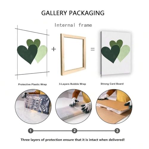 Peintures abstraites cœur vert avec cadre déco murale durable - 7