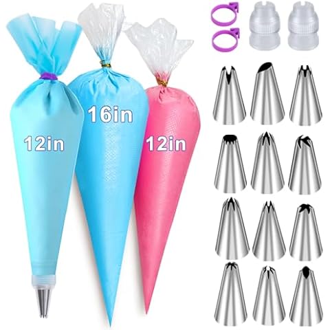 12Inch & 16Inch Piping Bags and Tips Set, Pastry Bags, Icing Bags Disposable for Cakes Decorating Kit Supplies Cover
