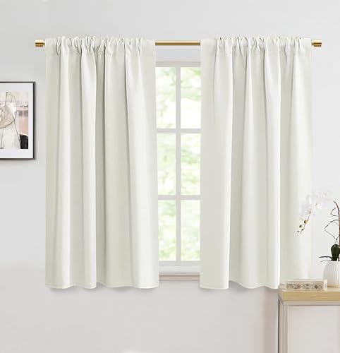 Black Out Curtains 48 Inch Long, 34'' W x 48'' Length Thermal Insulated Short Blackout Drapes for Bedroom Small Window 2 Panel Set, Cream Ivory Off White