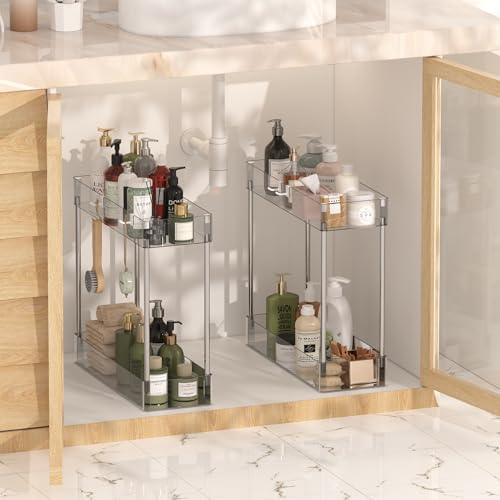 VECELO Acrylic 4-Tier Rolling Cart, Slim Utility Cart for Storage, Mobile Storage Cart with Lockable Wheels Hooks&Bucket for Office,Kitchen,Laundry Room Bathroom Living Room, Clear by VECELO - Image 3