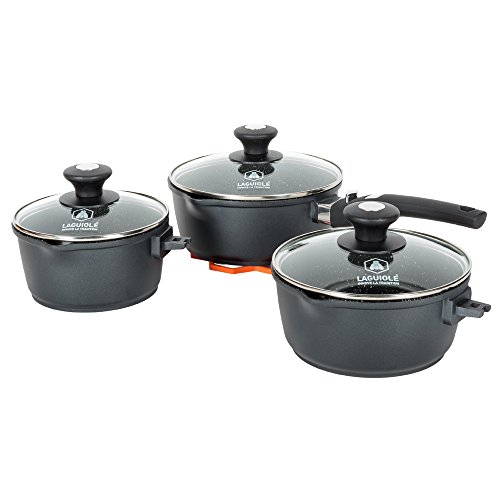 Lot de 3 Casseroles en Greblon + Poignée amovible - Laguiole Pro
